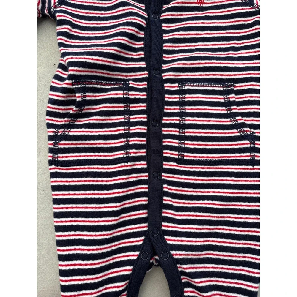 Polo Ralph Lauren Baby 6M Striped Footed Coverall Navy Red White Pony Logo 6 Mon